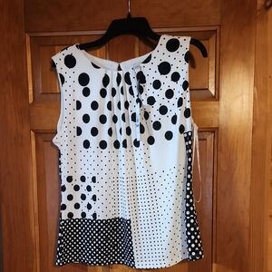 Calvin Klein Black and White Sleeveless Tie Front Blouse